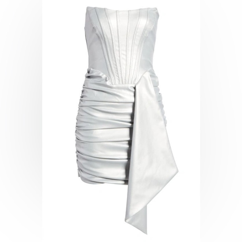 LAVISH ALICE Metallic Vegan Leather Corset Mini Dress